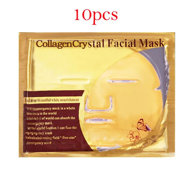10pcs Crystal Collagen Gold Face Masks